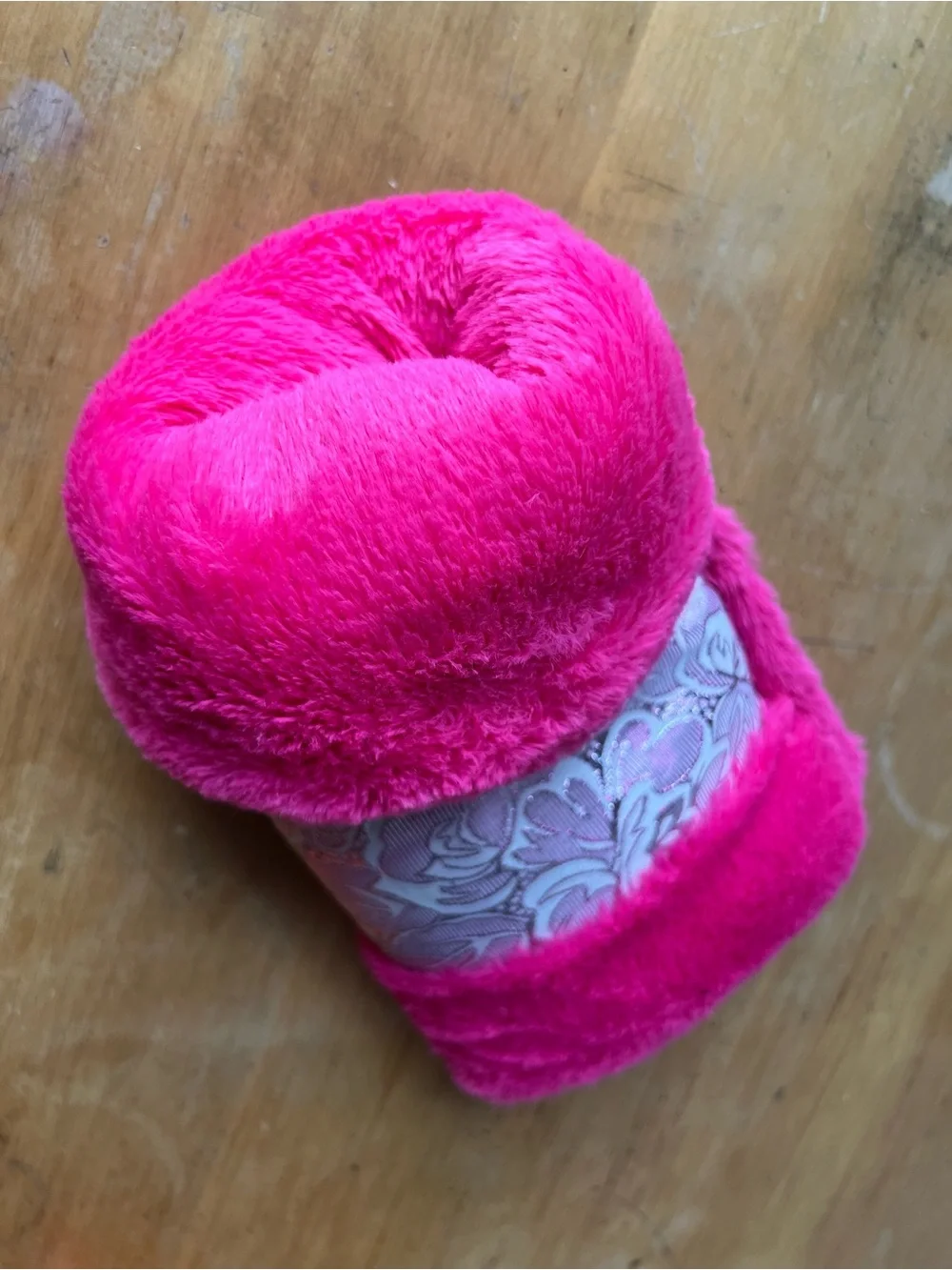 Vintage Hot Pink Faux Fur & Floral Brocade Winter Hand Muff